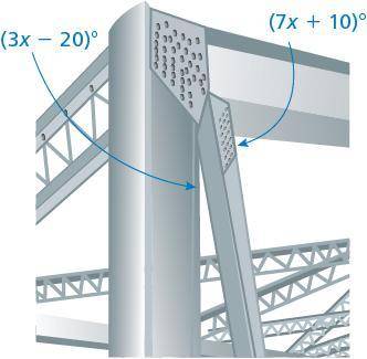 (Respond fast) GEOMETRY 13 PTS: Three support beams for a bridge form a pair of complementary angle