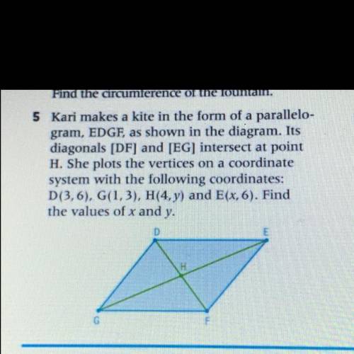 5 Kari makes a kite in the form of a parallelogram, EDGF, as shown in the diagram. Its diagonals [D
