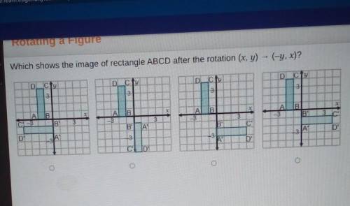 Which shows the image of rectangle ABCD after rotation (x,y) (-y,x)