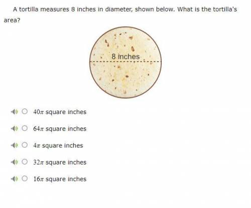 A tortilla measures 8 inches in diameter, shown below. What is the tortilla's area?