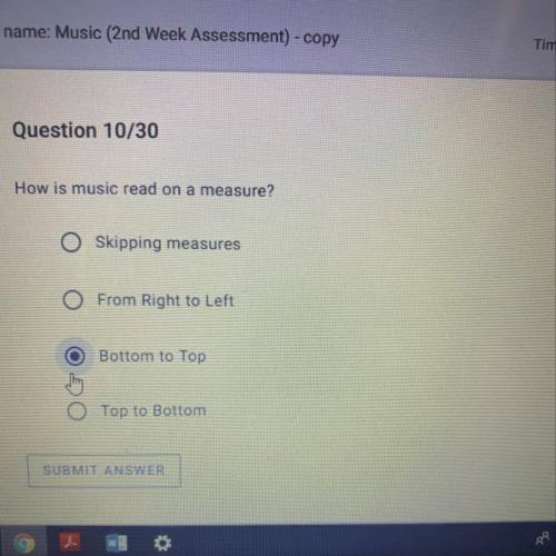 Please help I need it for a test How is music read on a measure?

Skipping measures
From Right to