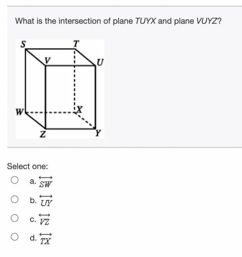 What is the intersection of plane TUYX and plane VUYZ? (Image below. Multiple Choice)
