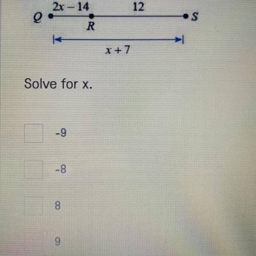 Solve for x.
A. -9
B. -8
C. 8
D. 9