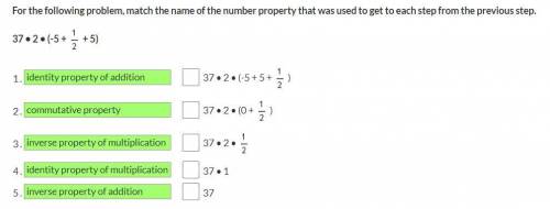 For the following problem, match the name of the number property that was used to get to each step