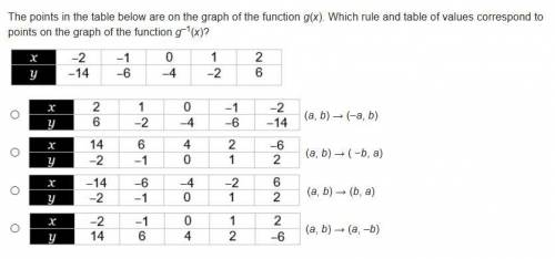 The points in the table below are on the graph of the function g(x). Which rule and table of value
