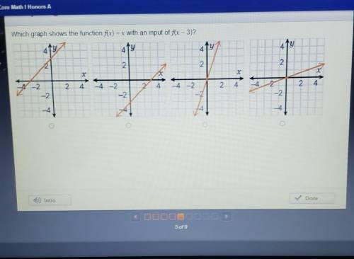 Which graph shows the function f(x)=x with an input of (f(x-3)

PLEASE HELP ME ASAP I will mark u