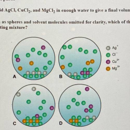 A chemist mixes solid AgCl, CuCl2, and MgCl2, in enough water to give a final volume of 50.0 mL.