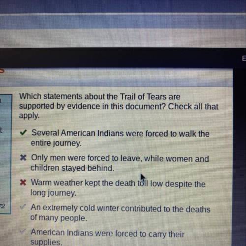 Which statements about the Trail of Tears are

supported by evidence in this document? Check all t