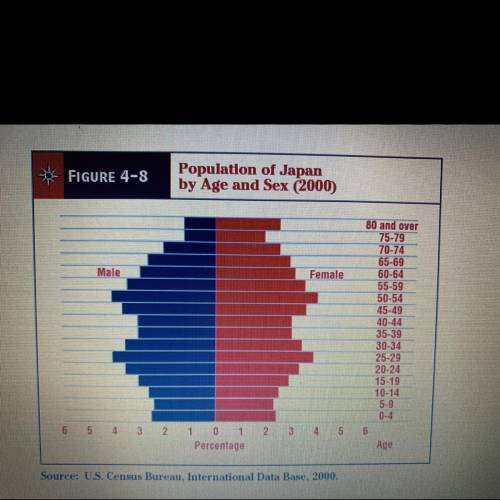 The population pyramid of Japan shows two bulges. What age groups
make up those bulges?