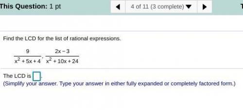 URGENT!!!

Find the LCD for the list of rational expressions.
MUST Simplify your answer. Type your