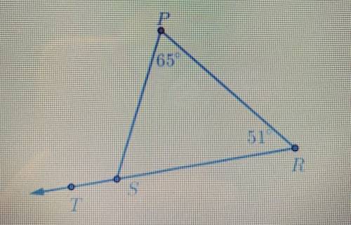 Examine triangle PRS.

If m∠SPR=65∘ and m∠PRS=51∘, then m∠PST= [blank] −
(No multiple choice)