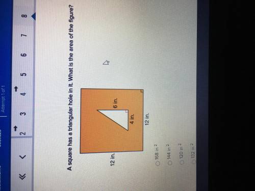 A square has a triangular hole in it. What is the area of the figure?