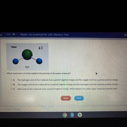 Help please! which statement correctly explains the polarity of the water molecule ?