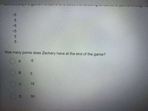 Zachary plays a game. He earns and loses the following amounts of points throughout the entire game