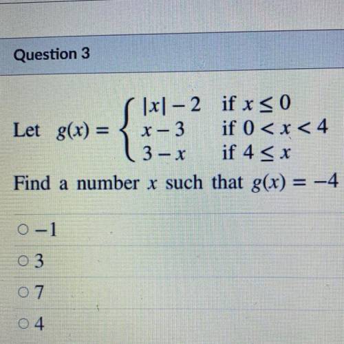 Find a number x such that g(x) = -4