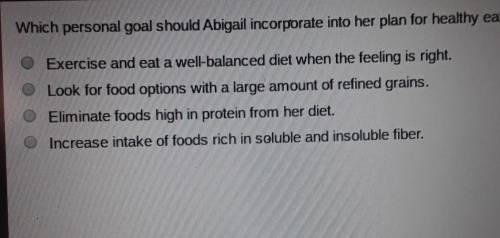 Which personal goal should Abigail incorporate into her plan for healthy eating (HELP PLEASE)