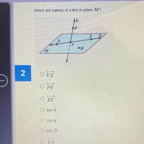 Which are names of a line in plane M ?
