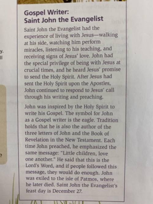 Read the article about St. Johns life. Then create 4-5 question to ask St. John about his life and