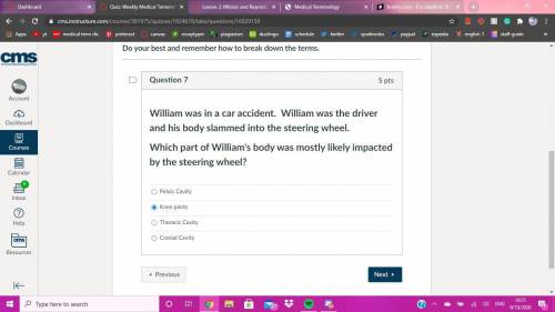 William was in a car accident. William was the driver and his body slammed into the steering wheel.