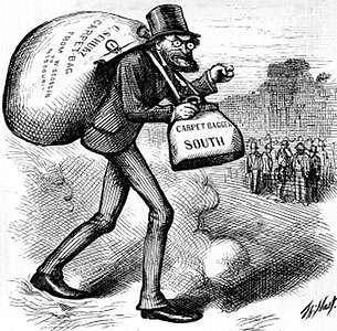 Study the following political cartoon from the Reconstruction era and answer the question below.