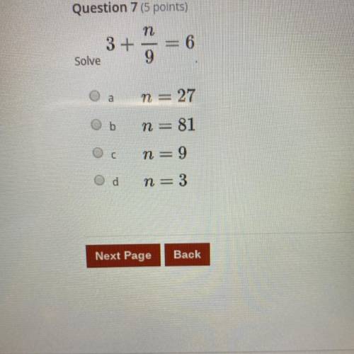Please solve this!! 3+n/9=6