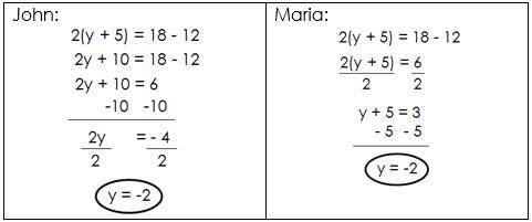 John and Maria solved the same equation using two different methods.

Compare and contrast John an