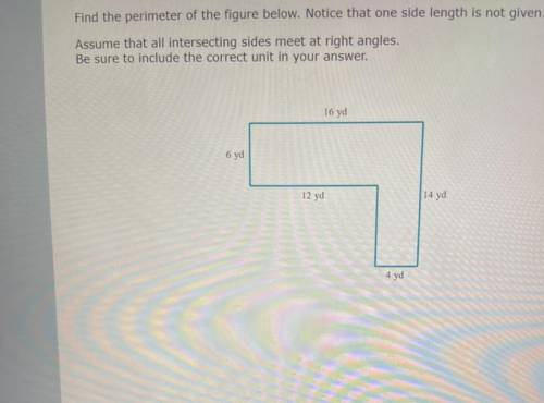 Find the perimeter of the figure below. Notice that one side length is not given.

Assume that all