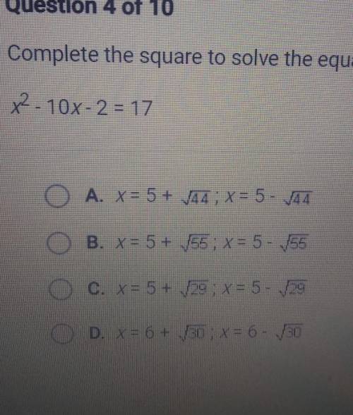 Complete the square to solve the equation below. x^2-10x-2=17