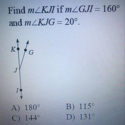 Solve
Find mZKJI if mZGJI = 160°
and mZKJG =20