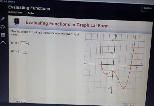 Use the graph to evaluate the function for the given input value f(-1)= f(1)=