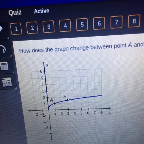 How does the graph change between point A and point B?

The graph increases. 
The graph decreases.