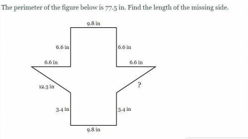 The perimeter of the figure below is 77.5 in. Find the length of the missing side.