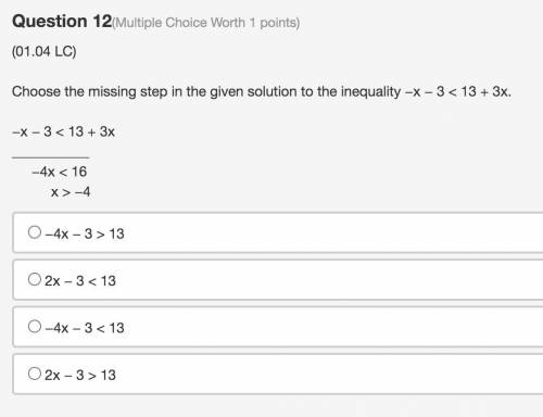 GIVING BRAINLIEST Choose the missing step in the given solution to the inequality