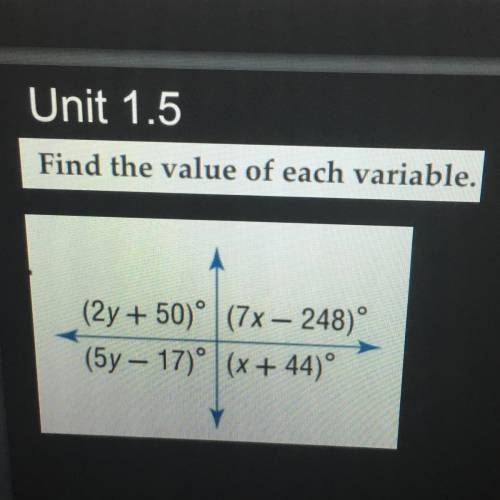 Find the value of each variable (Picture Provided)