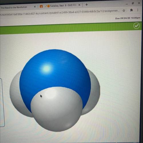 Look at this model of a molecule of ammonia. In

this model, the blue sphere represents
atom of
ni