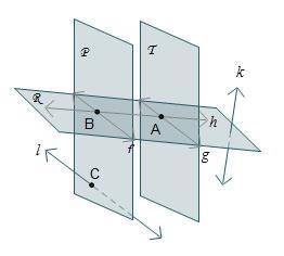 The diagram shows several planes, lines, and points.

Which statement is true about line h? -Line