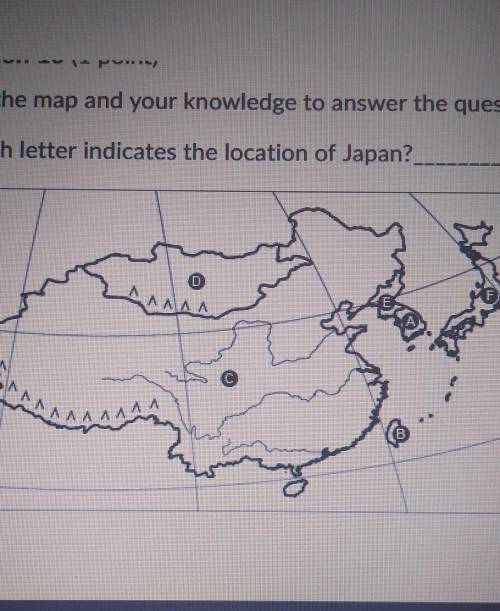 Which letter indicates the location of japan