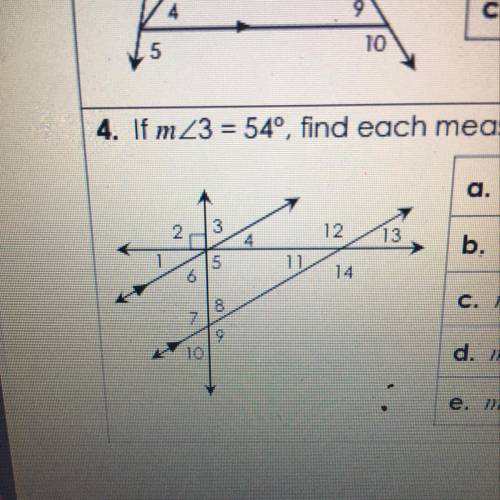 Help please!!!
If m 3= 54º, find each measure.