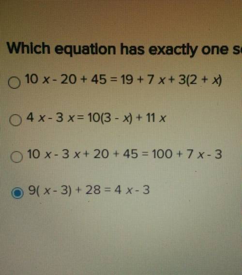 Which equation has exactly ONE solution? HELPPPP and explain if you can, thank youuuu!