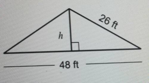 The side view of Ms. Garner's roof on her house is shown below. Find h, the height of Ms. Garner's