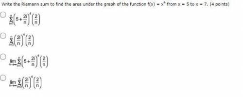 Write the Riemann sum to find the area under the graph of the function f(x) = x4 from x = 5 to x =