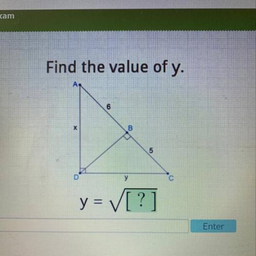 Find the value of y.
А.
6
Х
B
5
y = V[?]
pls help it's my exam