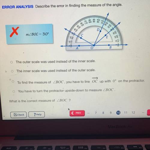 Describe the error in finding the measure of the angle. m