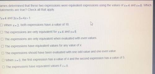 James determined that these two expressions were equivalent expressions using the values of x-4 and