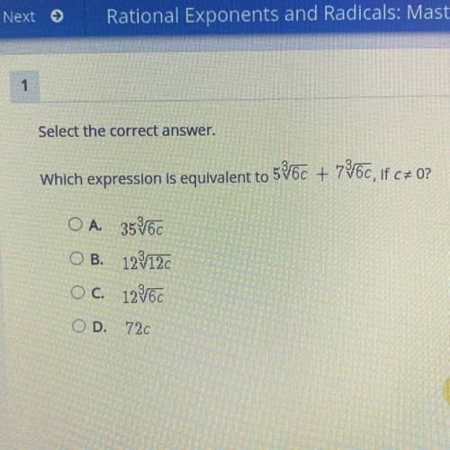 Which expression is equivalent to 586c + 736c, if c+ 0?