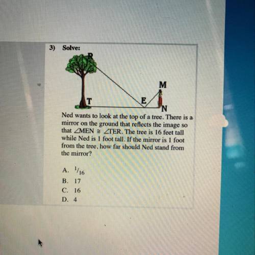 3) Solve:

Ned wants to look at the top of a tree. There is a
mirror on the ground that reflects t