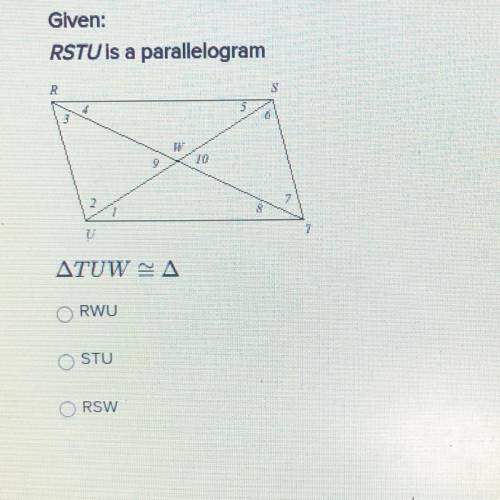 Given:
RSTU is a parallelogram