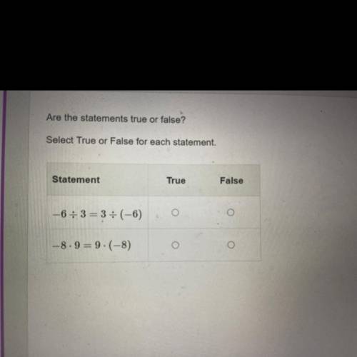 Are the statements true or false? 
Select a true or false statement.