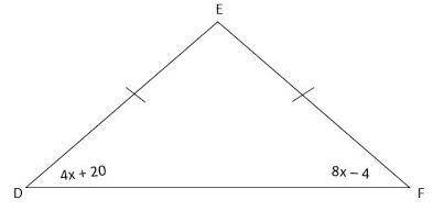 The following triangle is isosceles. Find the measure of angle EFD.

Options:
28 degrees
44 degree