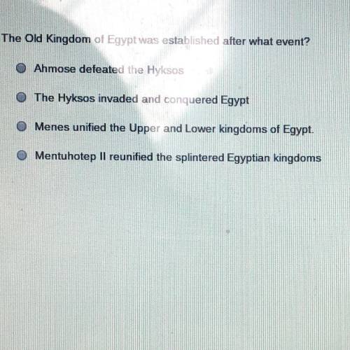 URGENT! The old kingdom of Egypt was established after what event?